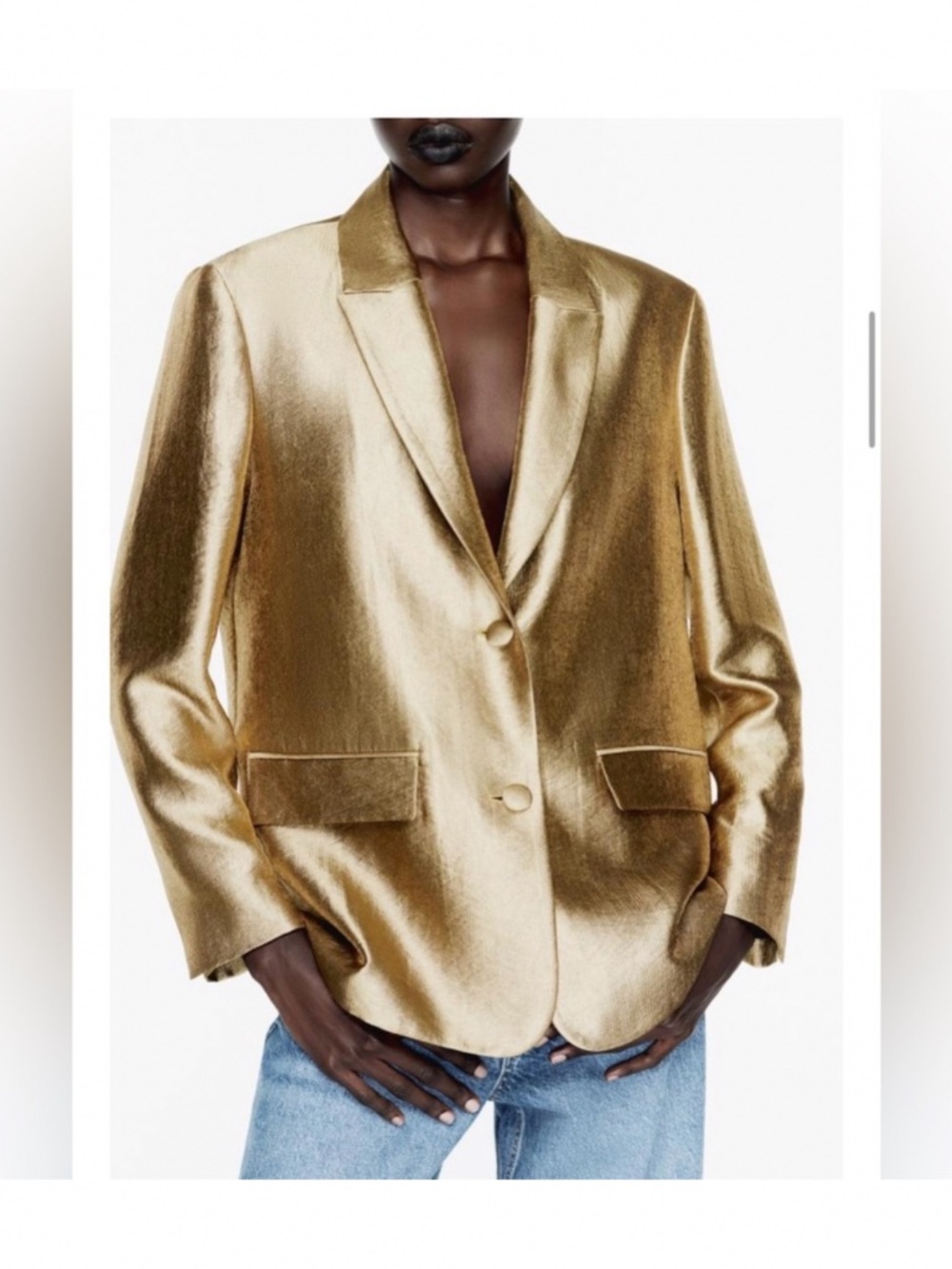 Zara ZW Collection METALLIC Gold Blazer Jacket